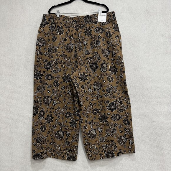 Nine West Jeans Pants Womens 2X Brown Black Floral Linen Blend Wide Leg Cropped - Picture 8 of 12
